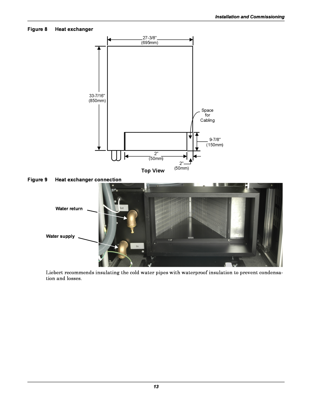 Liebert XDK user manual Top View, Heat exchanger connection, Installation and Commissioning 