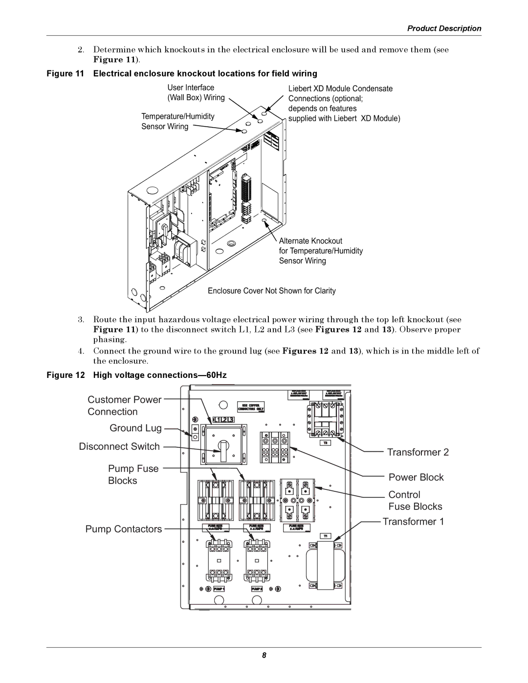 Liebert XDP user manual Electrical enclosure knockout locations for field wiring 