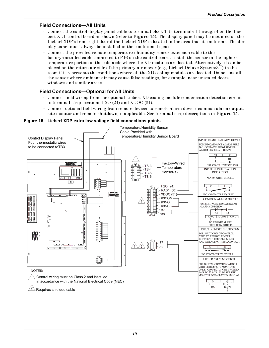 Liebert XDP user manual Field Connections-All Units, Field Connections-Optional for All Units 