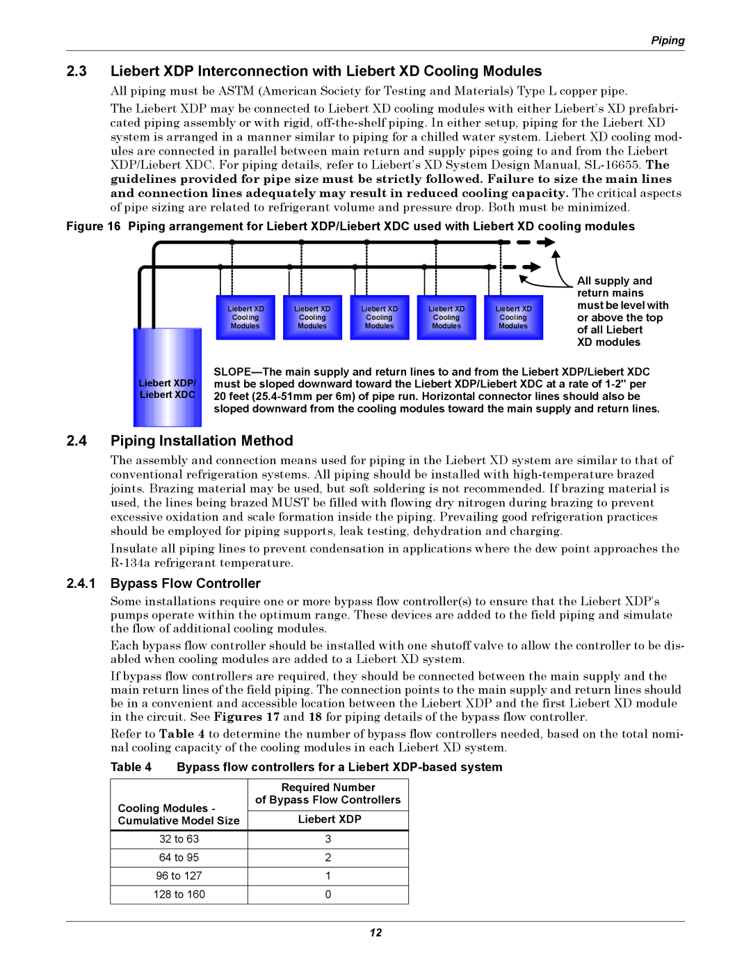 Liebert Liebert XDP Interconnection with Liebert XD Cooling Modules, Piping Installation Method, Bypass Flow Controller 