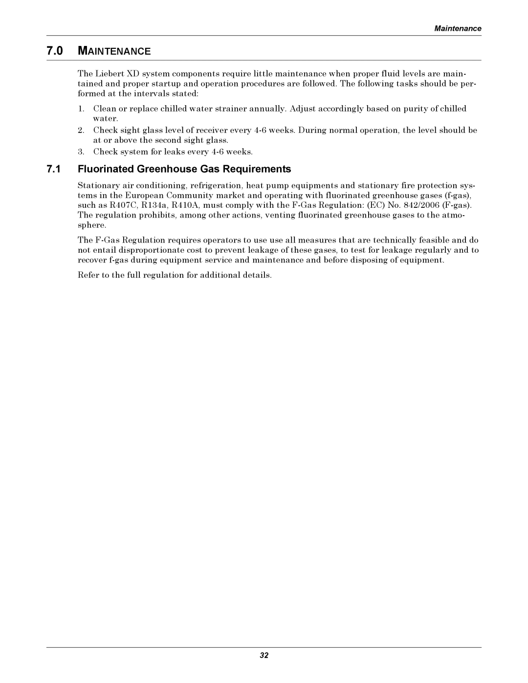 Liebert XDP user manual Fluorinated Greenhouse Gas Requirements, Maintenance 