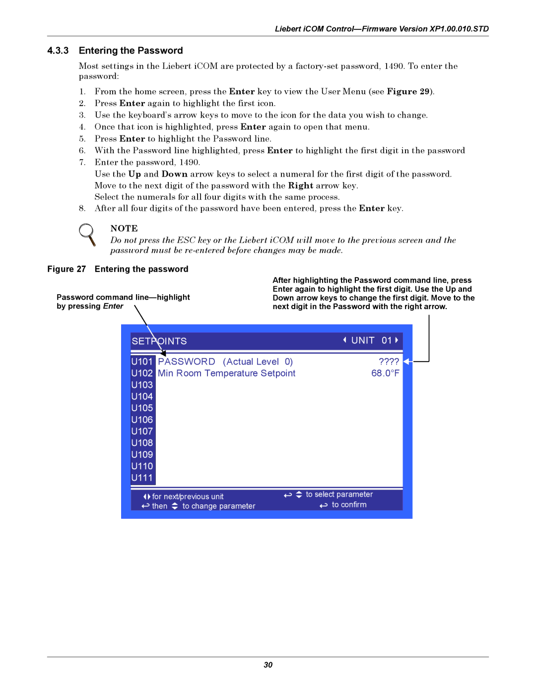 Liebert XDP160RM, XDP160RC, XDP160RA user manual Entering the Password, Entering the password 