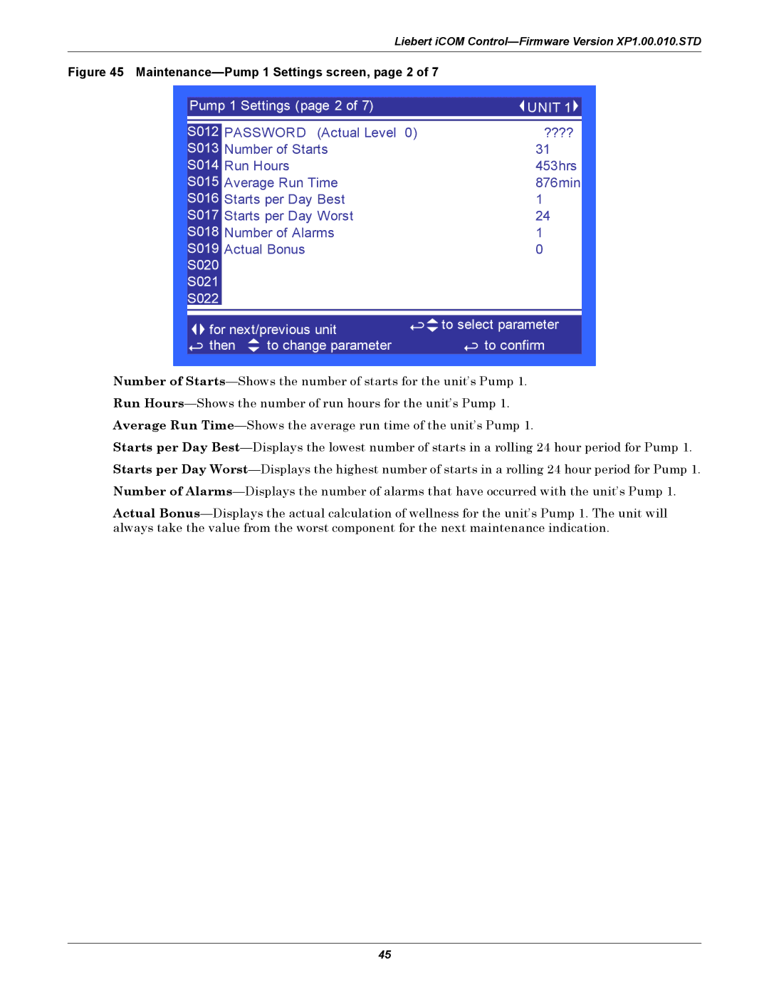 Liebert XDP160RM, XDP160RC, XDP160RA user manual Maintenance-Pump 1 Settings screen, page 2 