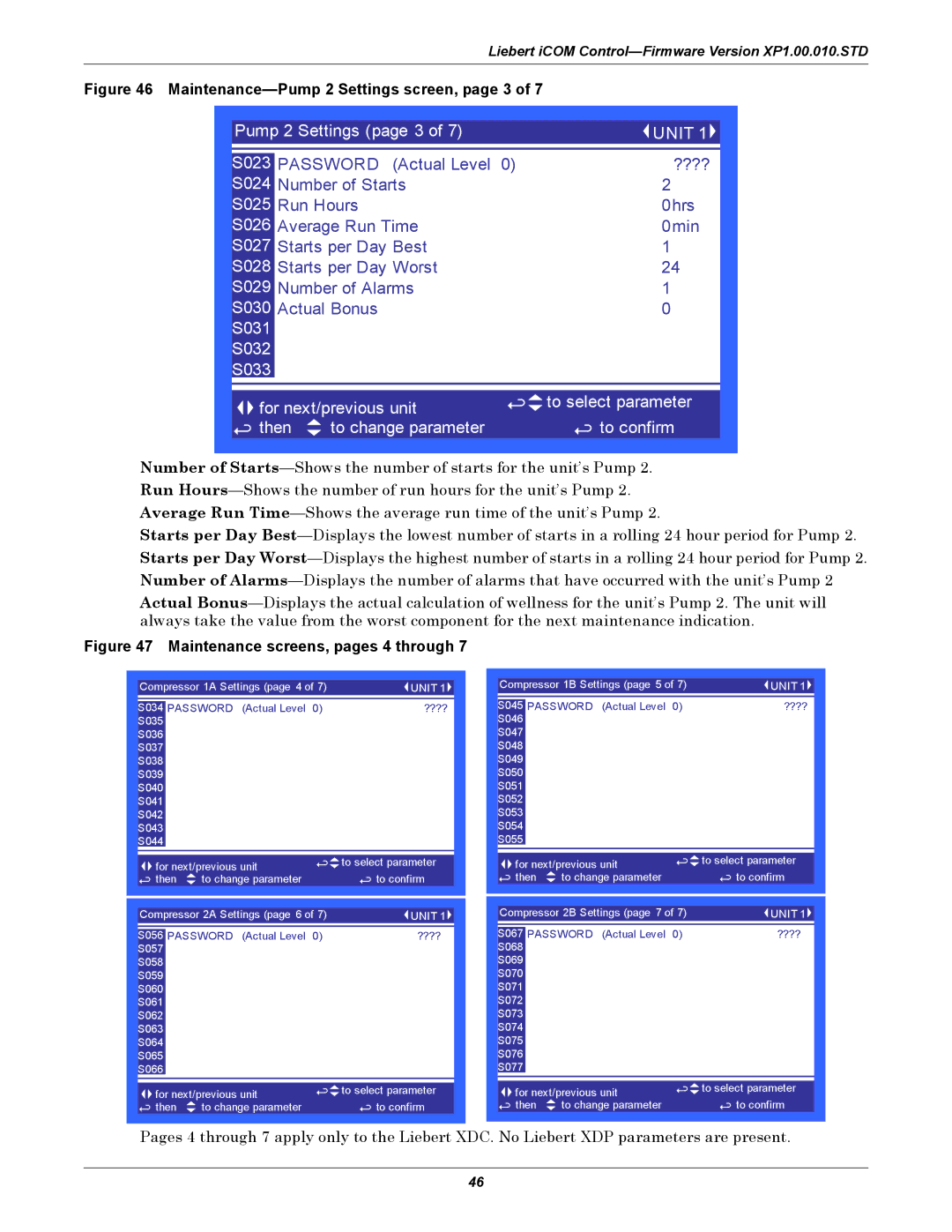 Liebert XDP160RC, XDP160RM, XDP160RA user manual Maintenance-Pump 2 Settings screen, page 3 