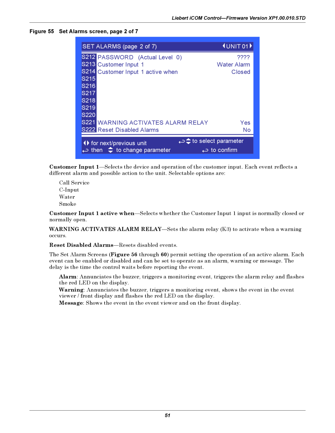 Liebert XDP160RM, XDP160RC, XDP160RA user manual Set Alarms screen, page 2 