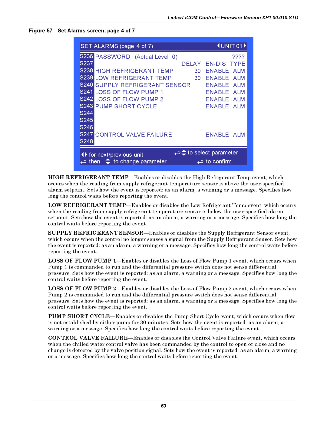 Liebert XDP160RA High Refrigerant Temp Enable ALM, LOW Refrigerant Temp Enable ALM, Supply Refrigerant Sensor Enable ALM 