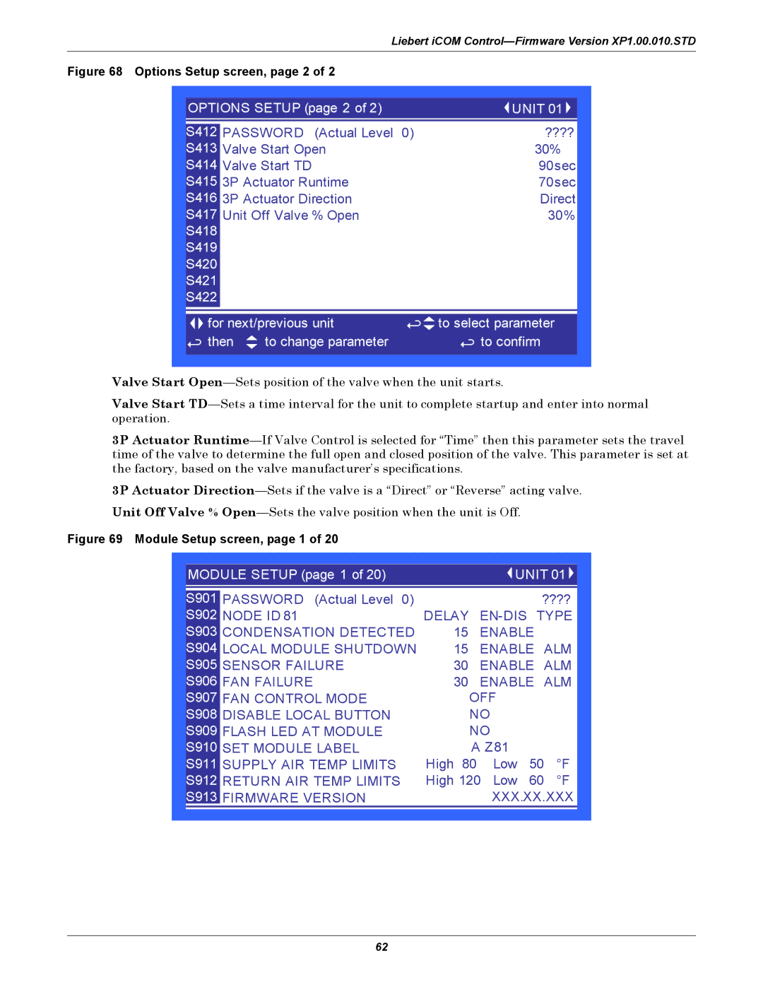 Liebert XDP160RA, XDP160RM Node ID Delay EN-DIS Type, Condensation Detected Enable, Local Module Shutdown Enable ALM 