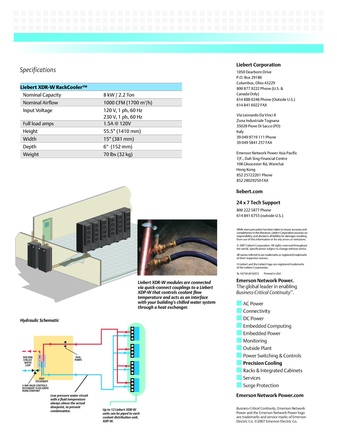 Liebert XDR-W manual Specifications 