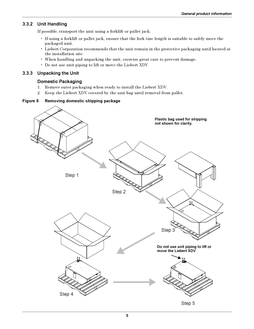 Liebert XDV manual Unit Handling, Unpacking the Unit Domestic Packaging 