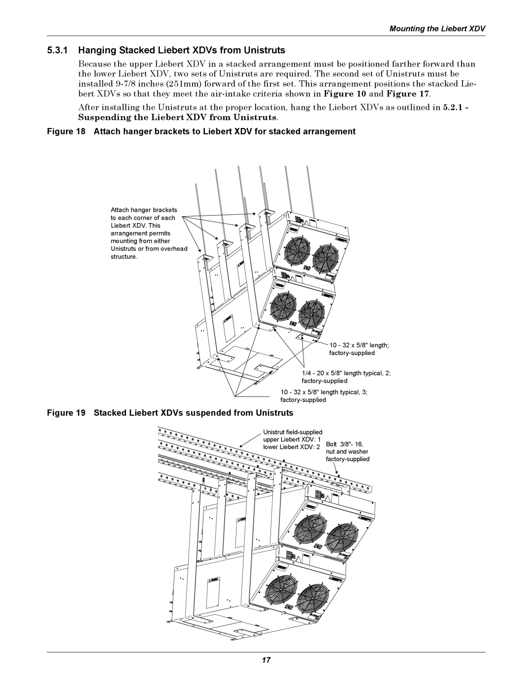 Liebert manual Hanging Stacked Liebert XDVs from Unistruts, Stacked Liebert XDVs suspended from Unistruts 