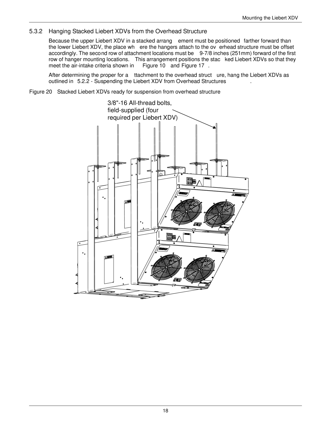 Liebert manual Hanging Stacked Liebert XDVs from the Overhead Structure 