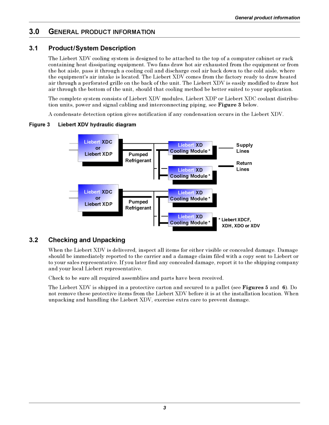 Liebert XDV manual Product/System Description, Checking and Unpacking, General Product Information 