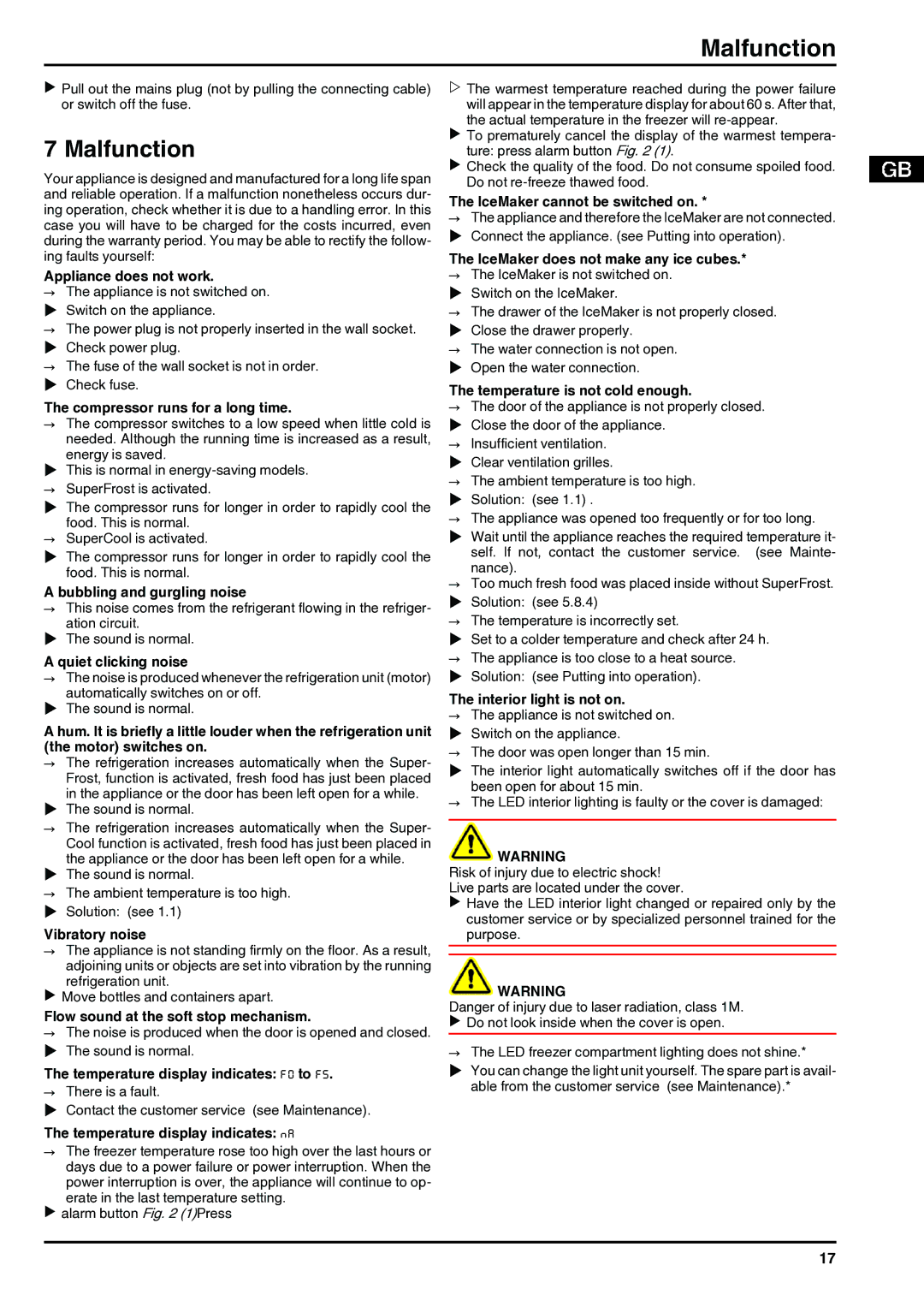 Liebherr 110309 7084282 - 01 installation instructions Malfunction 