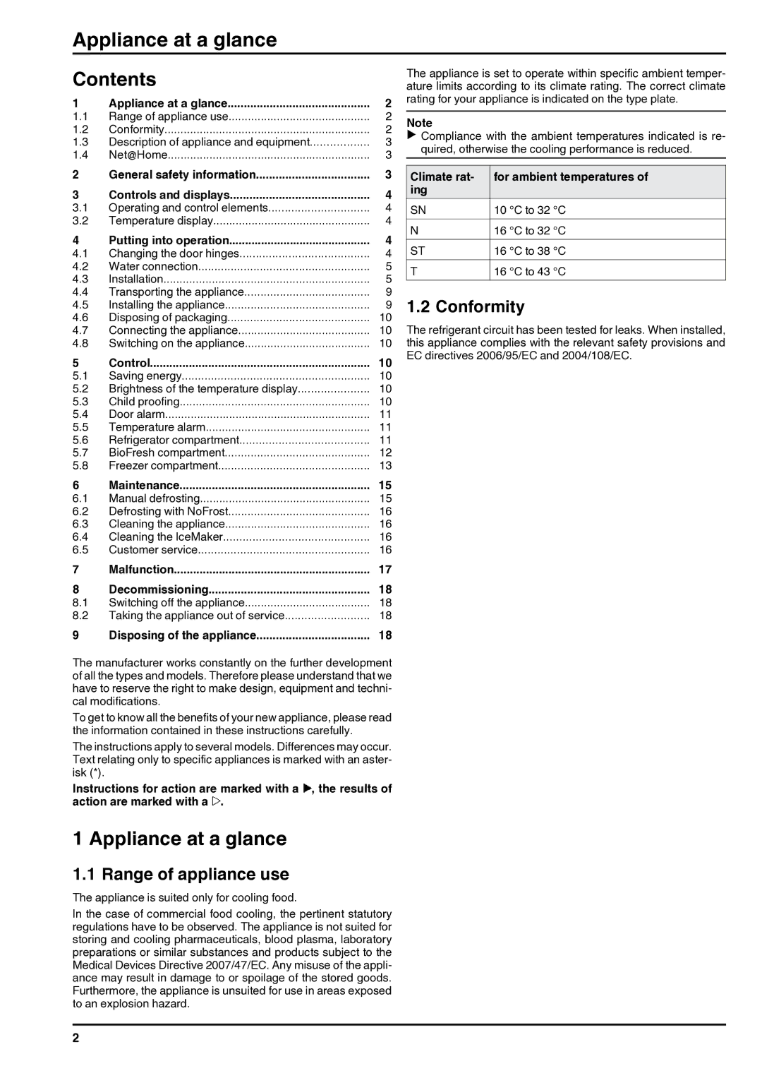 Liebherr 110309 7084282 - 01 installation instructions Appliance at a glance, Contents 