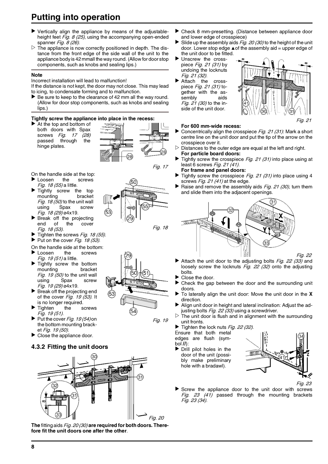 Liebherr 110309 7084282 - 01 Fitting the unit doors, For 600 mm-wide recess, For particle board doors 