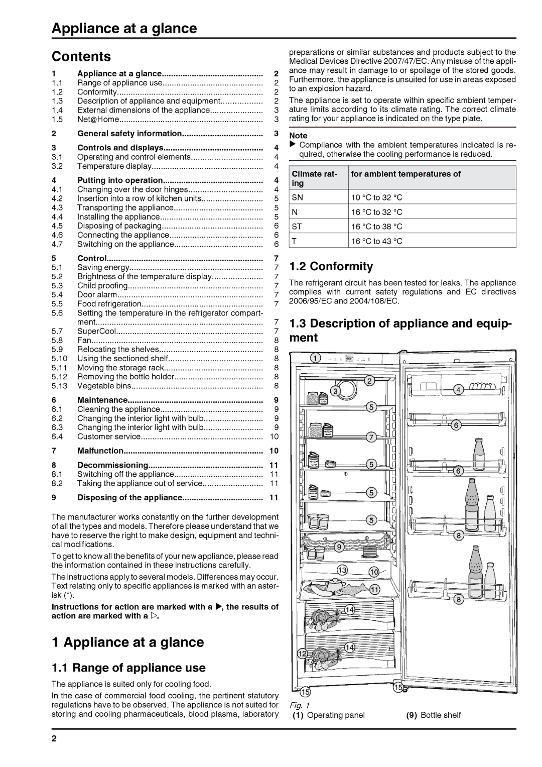 Liebherr 120309 7084442 - 00 installation instructions Appliance at a glance, Contents 