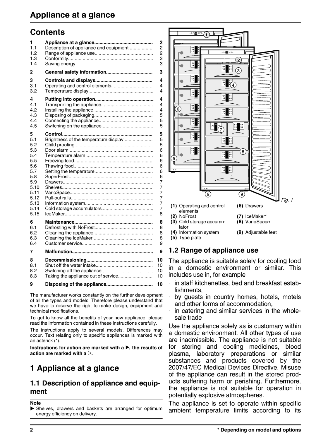 Liebherr 120713 7082694 - 01 manual Appliance at a glance, Contents 