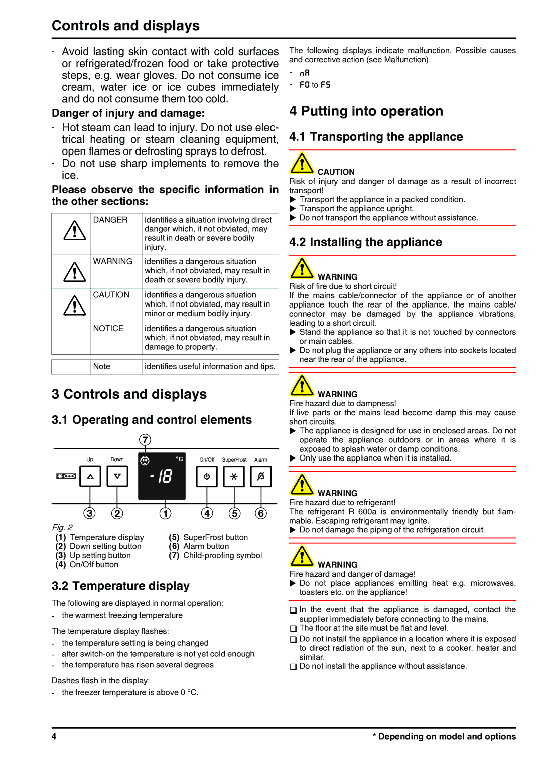 Liebherr 120713 7082694 - 01 manual Controls and displays, Putting into operation 