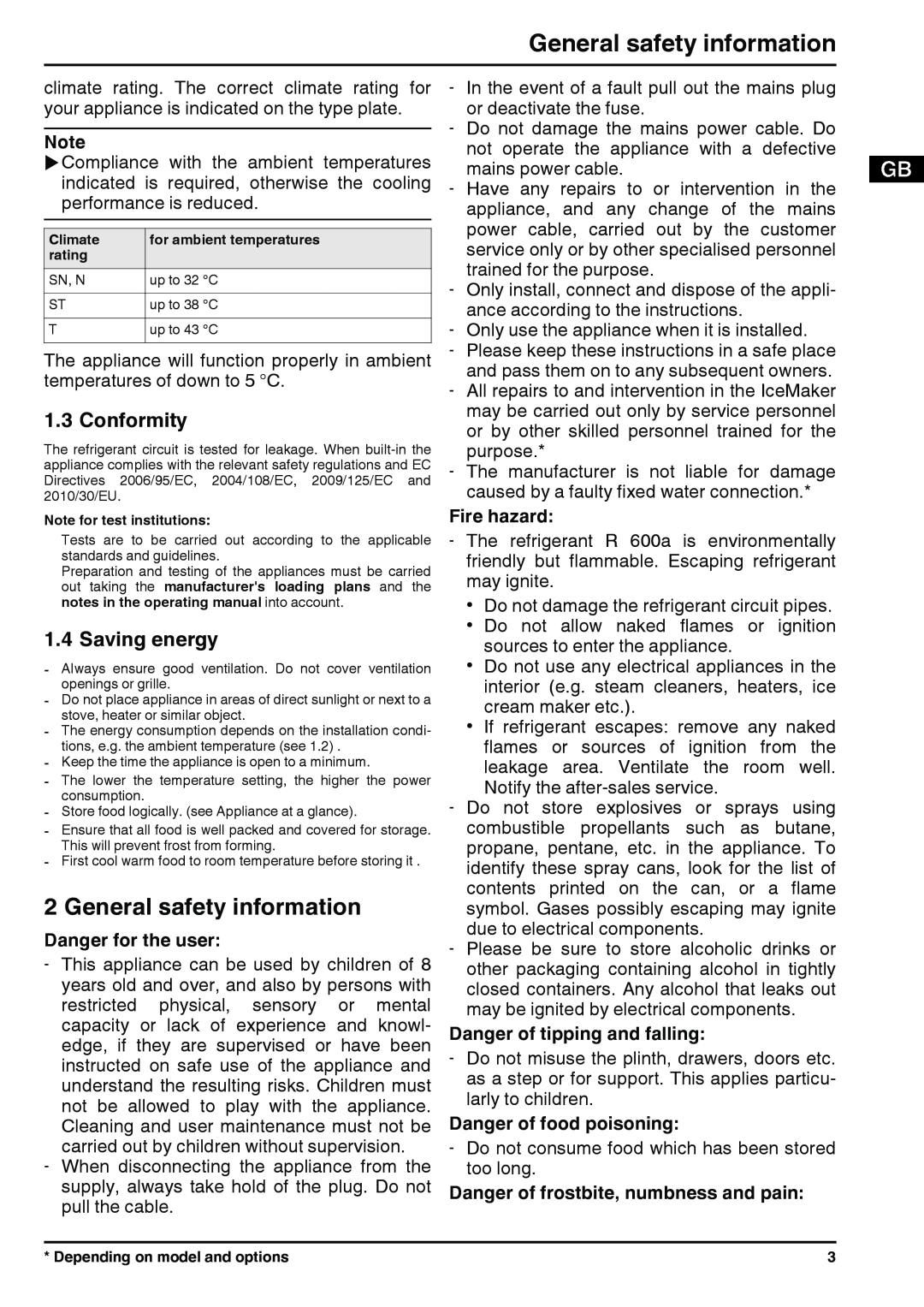 Liebherr 120713 7082694 - 01 manual General safety information, Conformity, Saving energy, Danger for the user, Fire hazard 