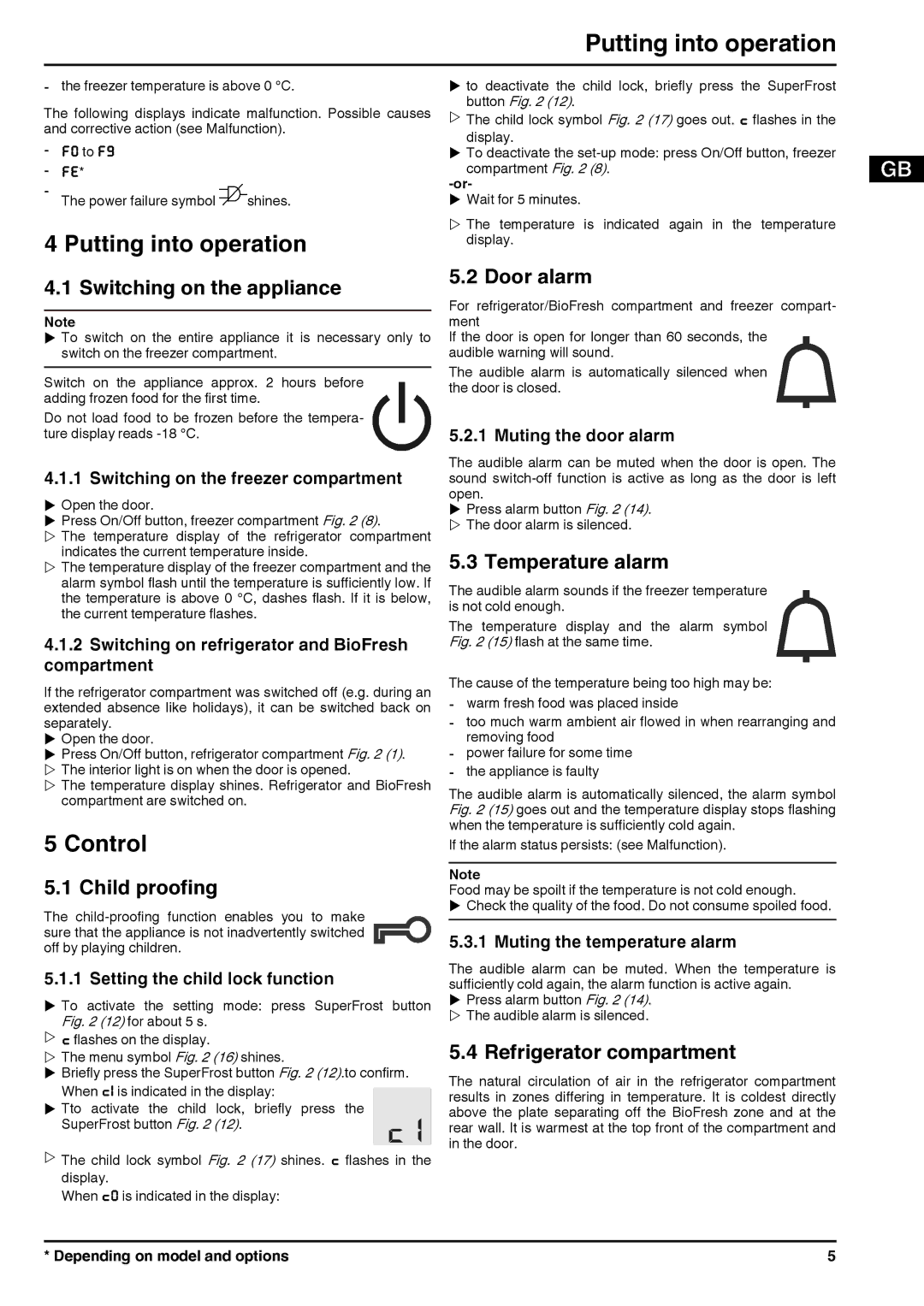 Liebherr 131113 7085462 - 01 operating instructions Putting into operation, Control 