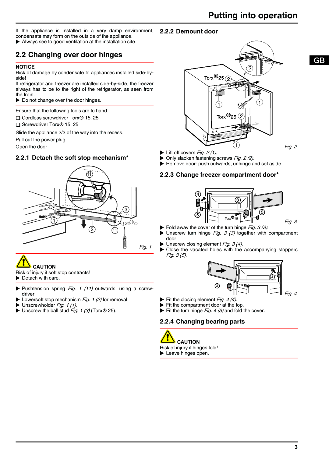 Liebherr 211111 7085270 - 00 installation instructions Putting into operation, Changing over door hinges 