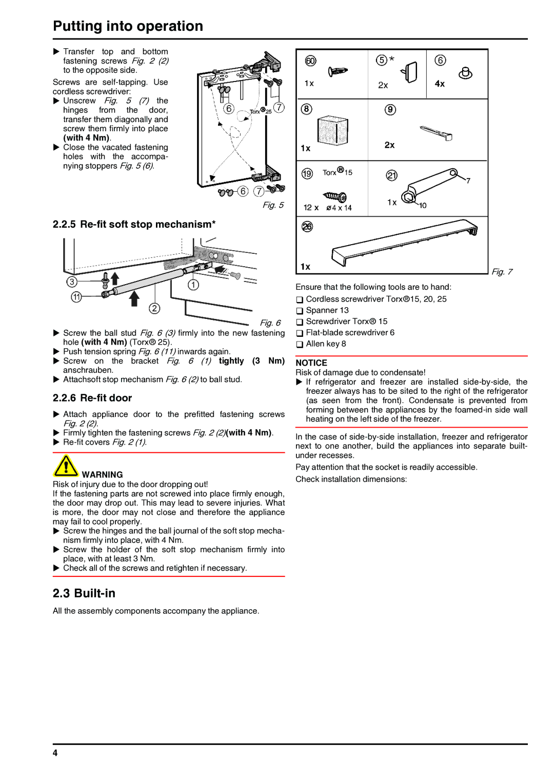 Liebherr 211111 7085270 - 00 installation instructions Built-in, Re-fit soft stop mechanism, Re-fit door 