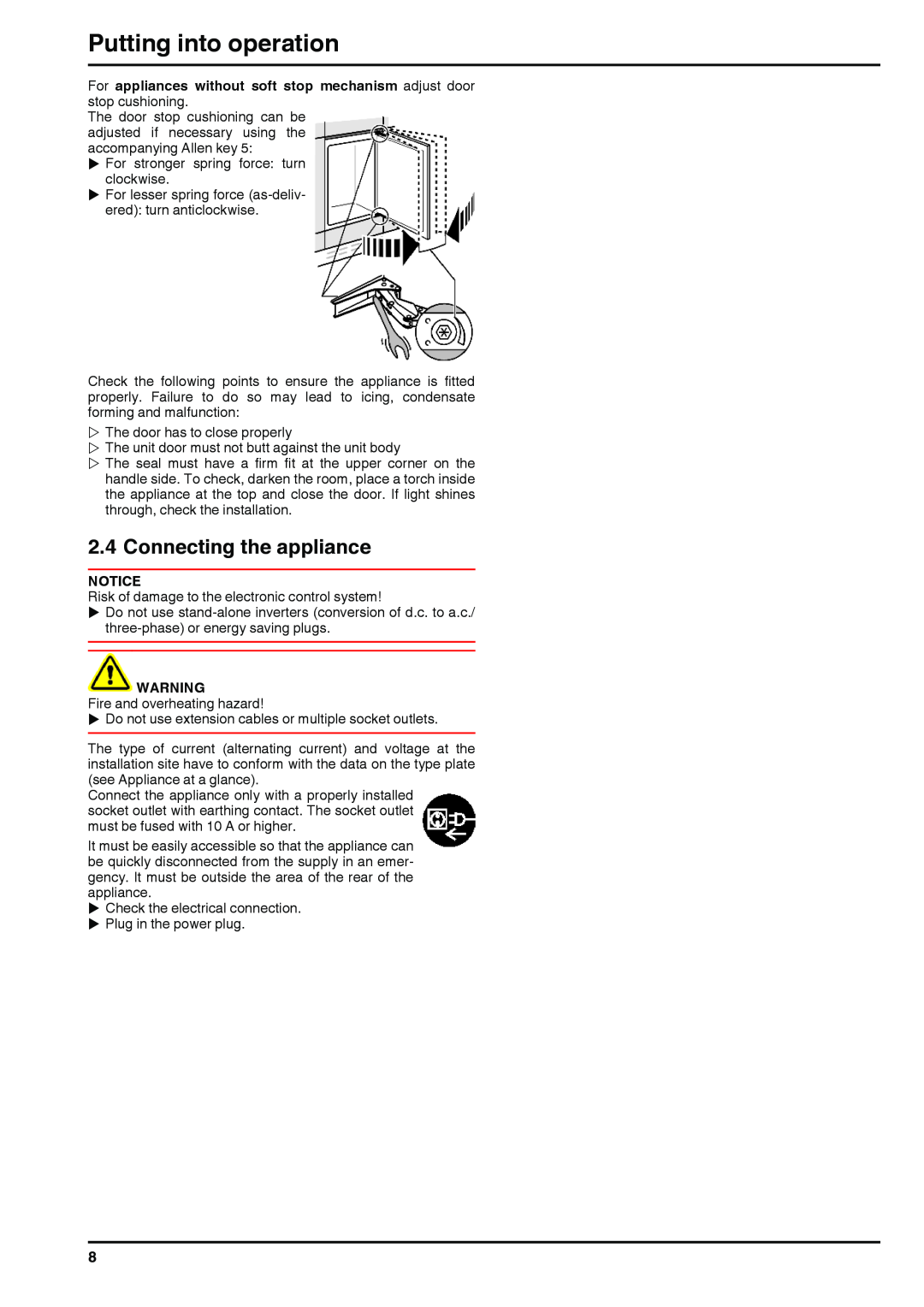 Liebherr 211111 7085270 - 00 installation instructions Connecting the appliance, Putting into operation 