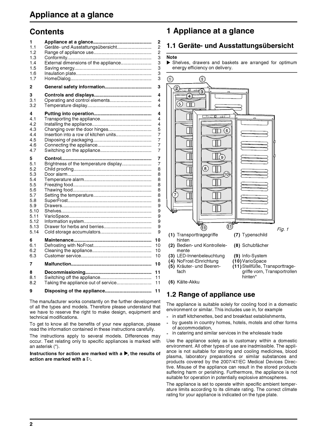 Liebherr 230311 7084644-00 manual Contents Appliance at a glance 