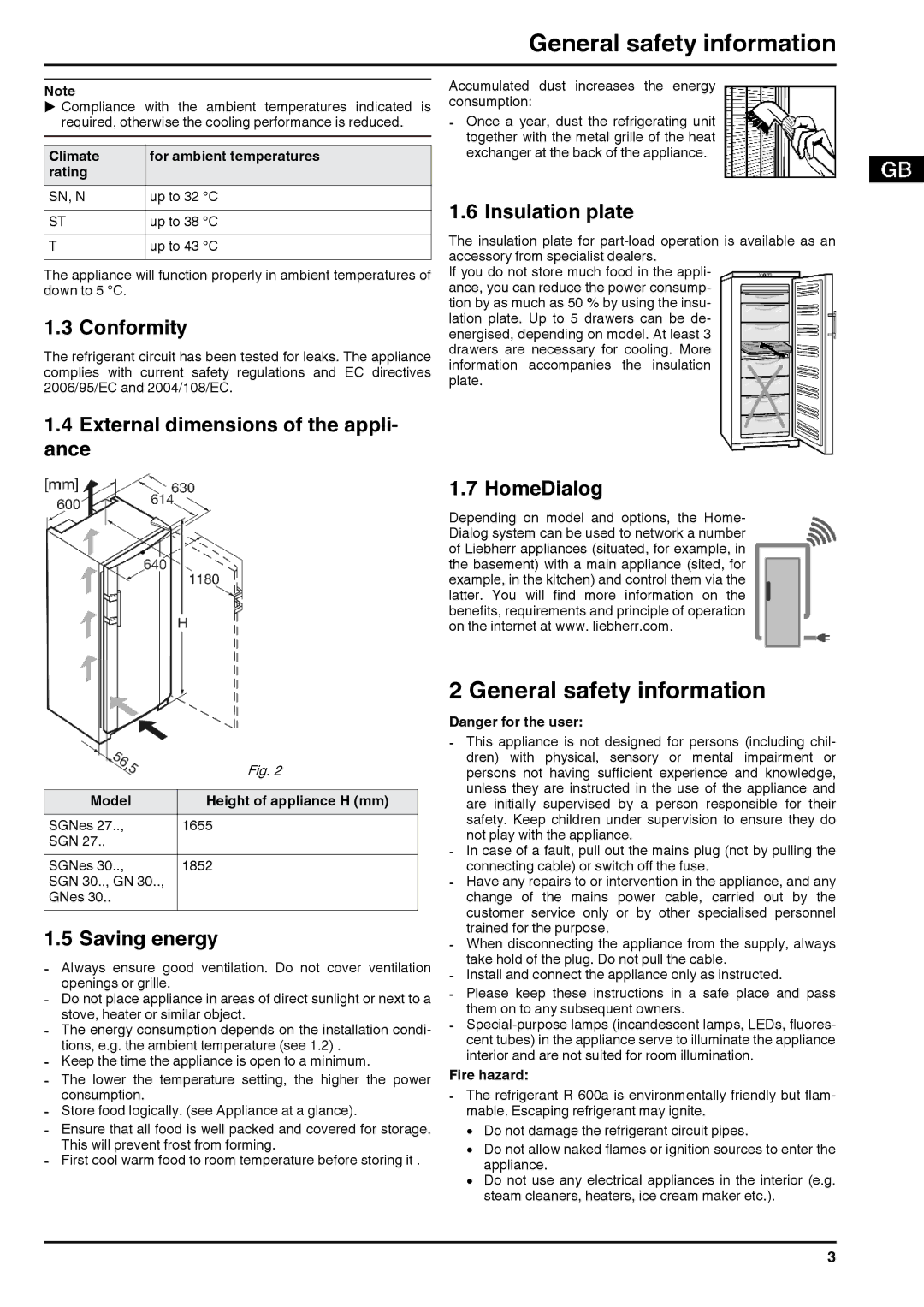 Liebherr 230311 7084644-00 General safety information, Conformity, Saving energy, Climate For ambient temperatures Rating 