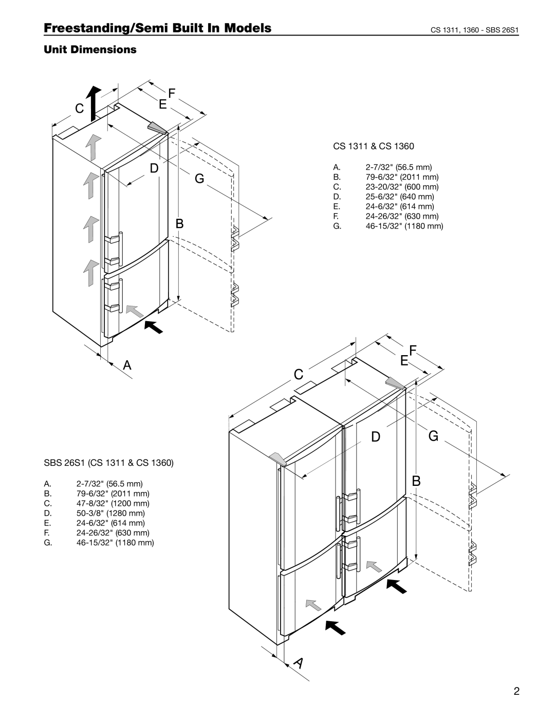 Liebherr 48, 24 manual Unit Dimensions, CS 1311 & CS 