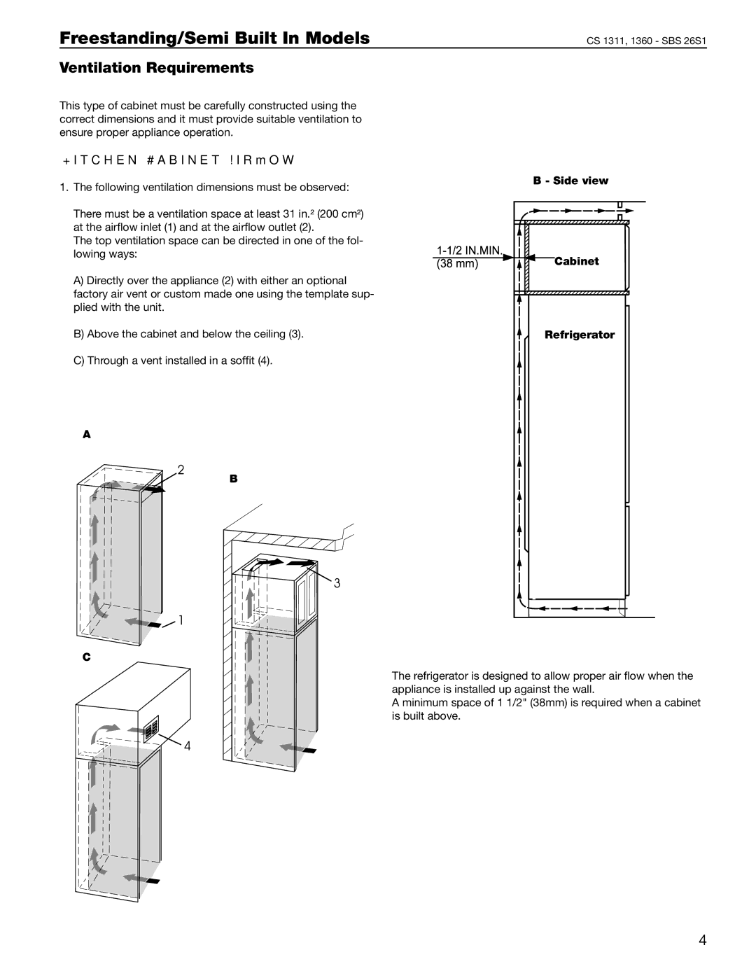 Liebherr 48, 24 manual Ventilation Requirements, Kitchen Cabinet Airﬂow 