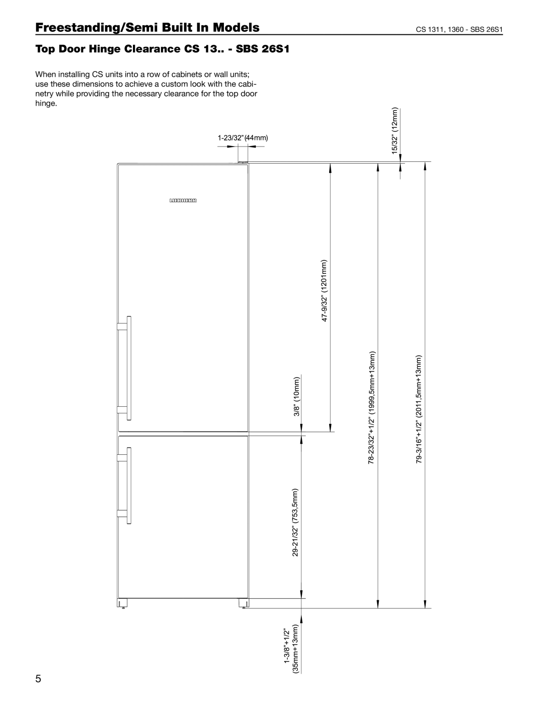 Liebherr 24, 48 manual Top Door Hinge Clearance CS 13.. SBS 26S1 