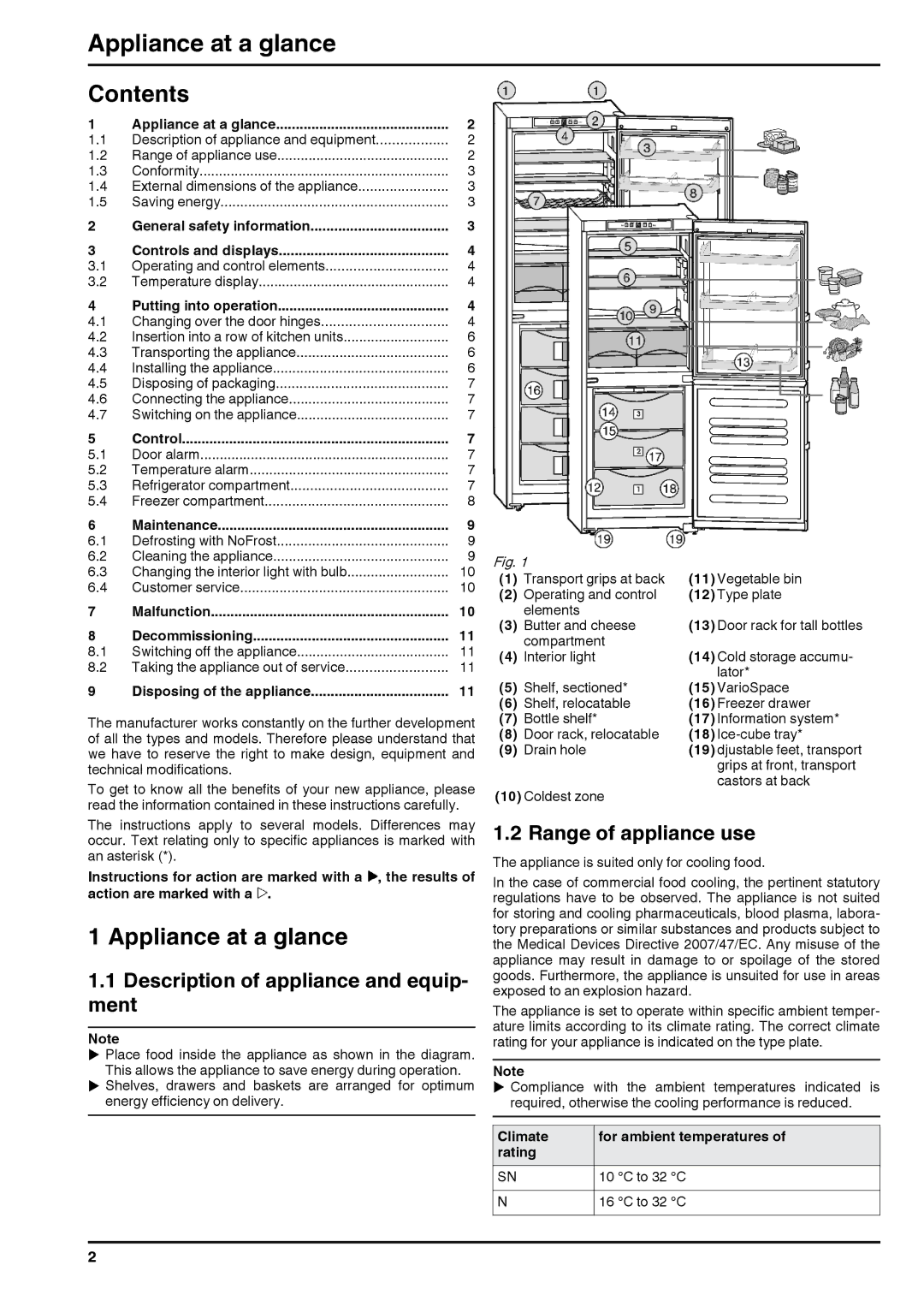 Liebherr 290910 7084364 - 03 operating instructions Appliance at a glance, Contents 