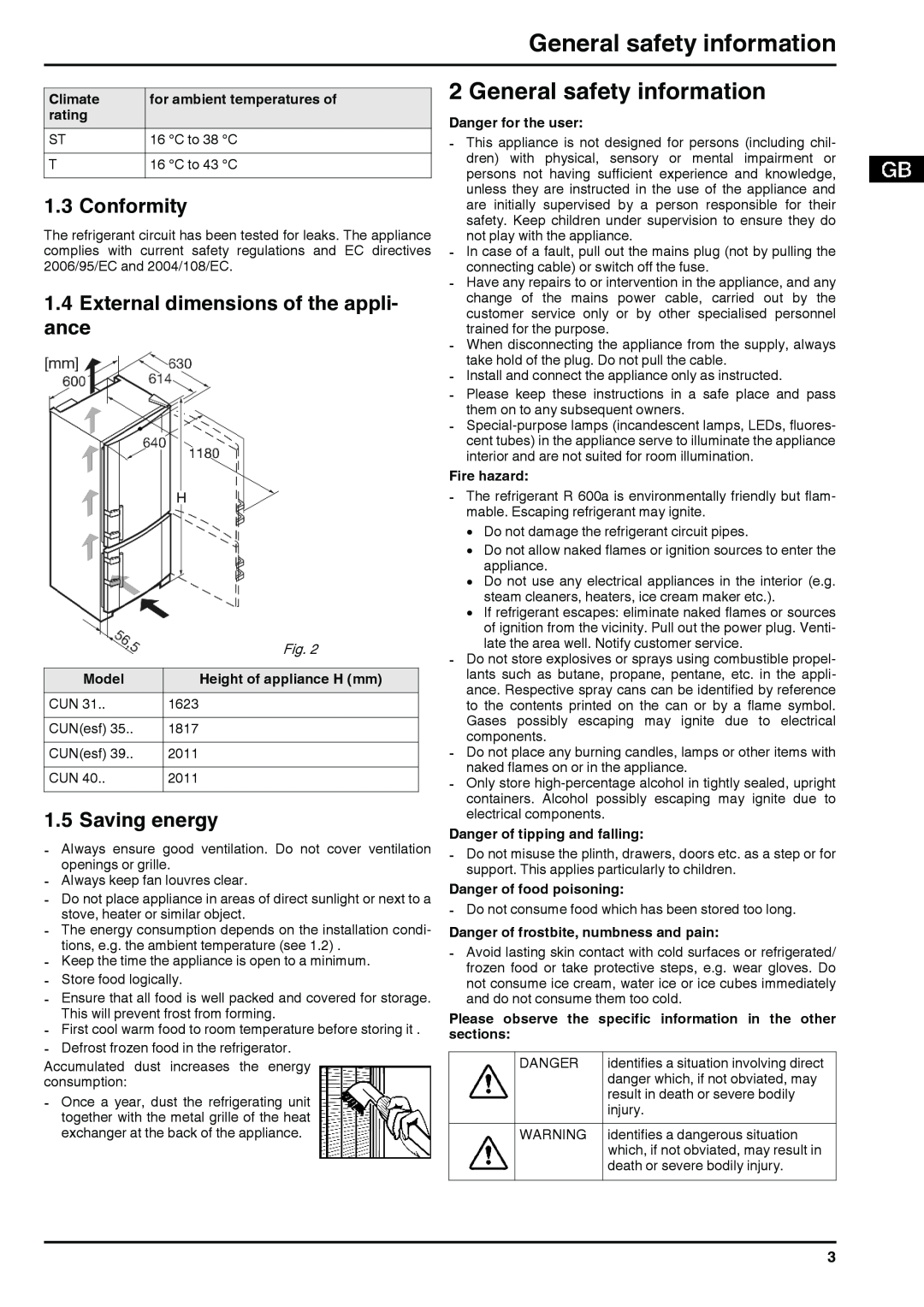 Liebherr 290910 7084364 - 03 General safety information, Conformity, External dimensions of the appli- ance, Saving energy 