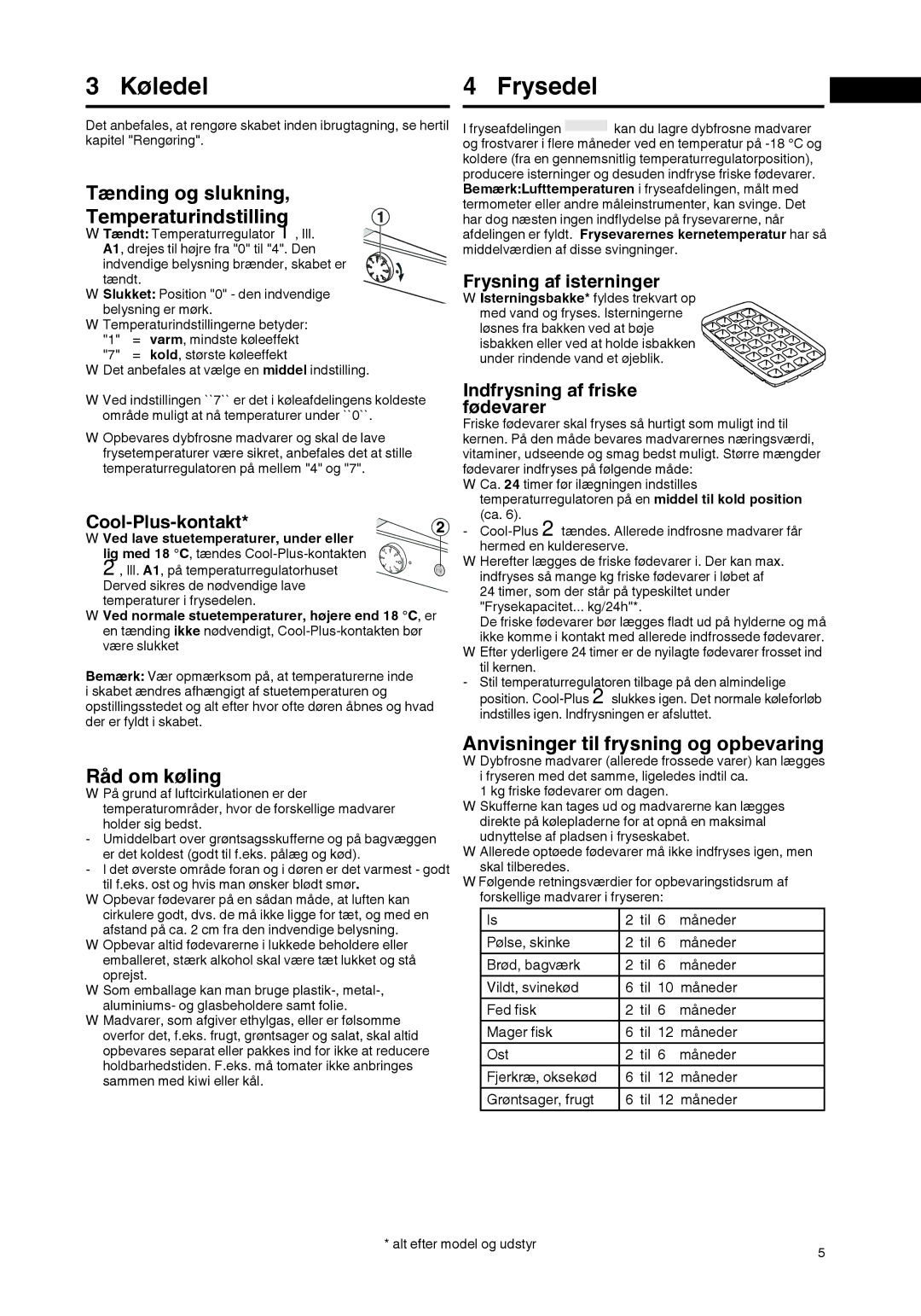 Liebherr 7061 929-01 manual Køledel, Tænding og slukning Temperaturindstilling, Råd om køling 