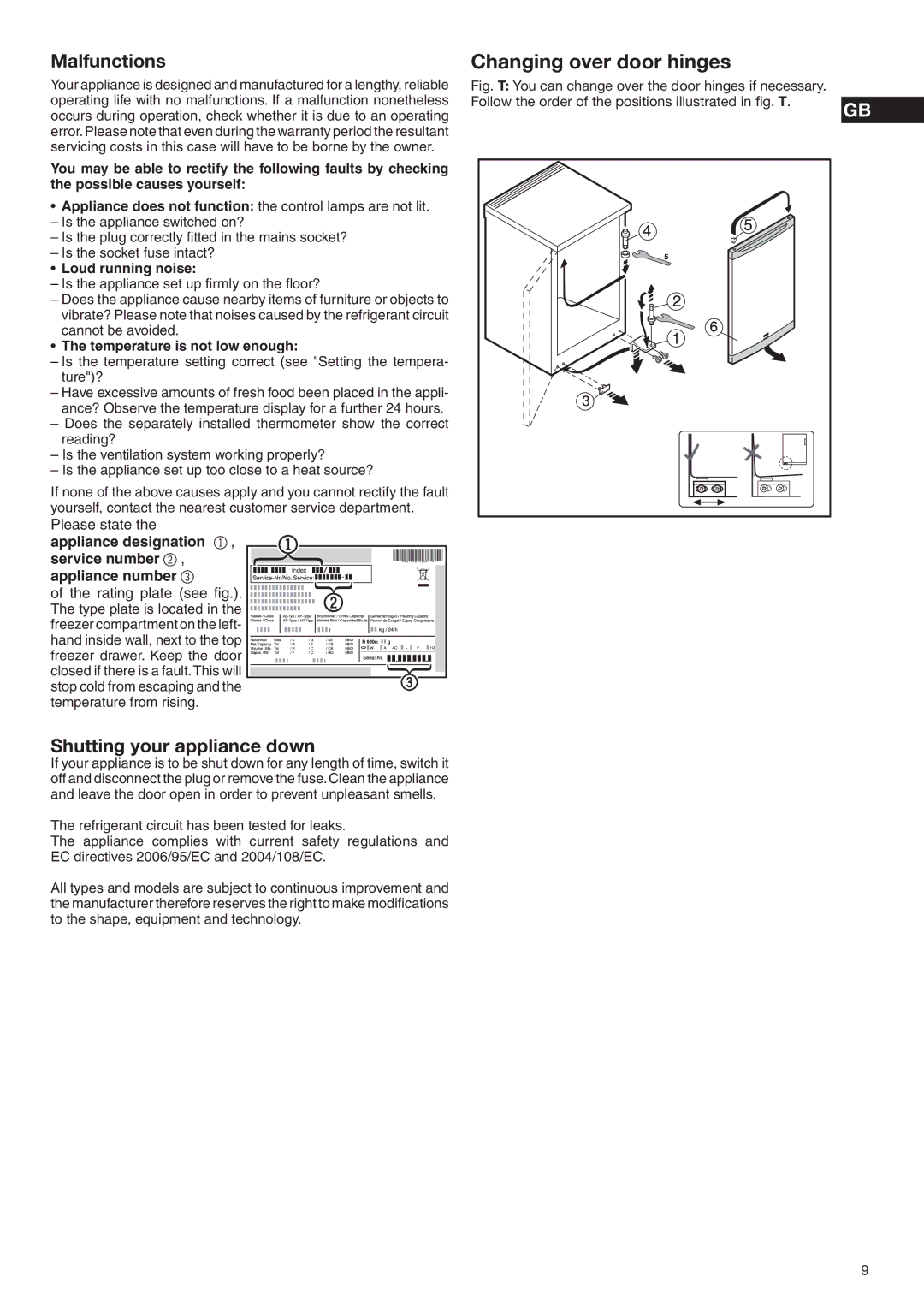 Liebherr 7080 904-00 manual Malfunctions, Shutting your appliance down, Loud running noise, Temperature is not low enough 