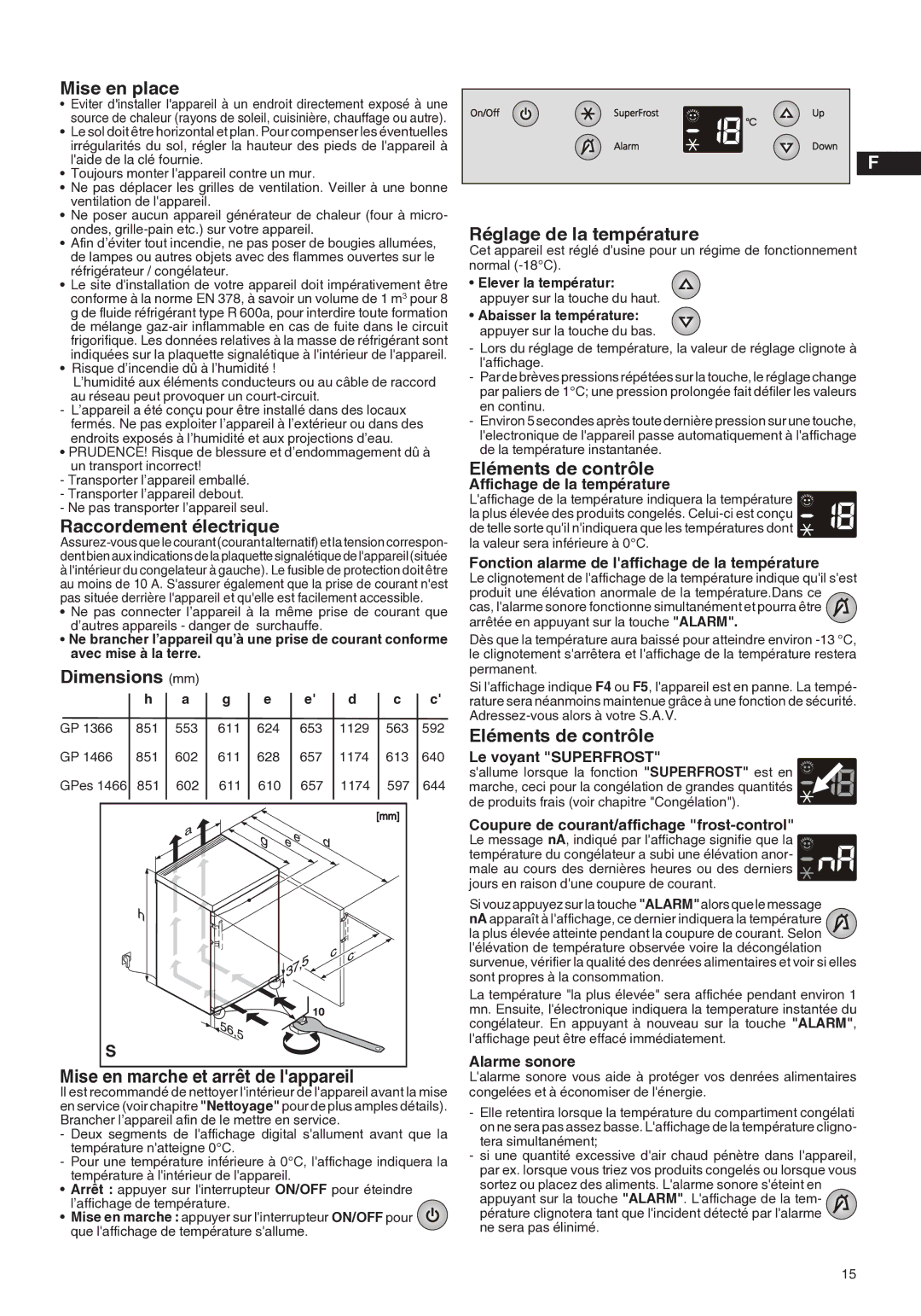 Liebherr 7080 920-00 manual Mise en place, Raccordement électrique, Réglage de la température, Eléments de contrôle 