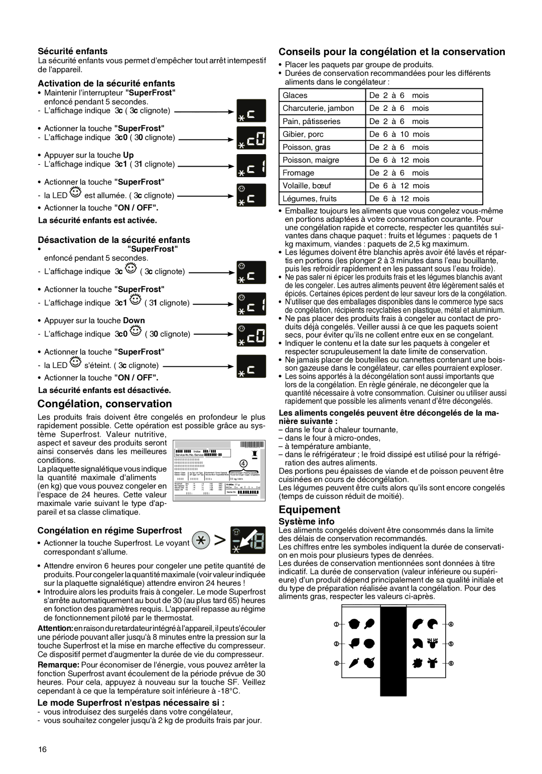 Liebherr 7080 920-00 manual Congélation, conservation, Equipement 