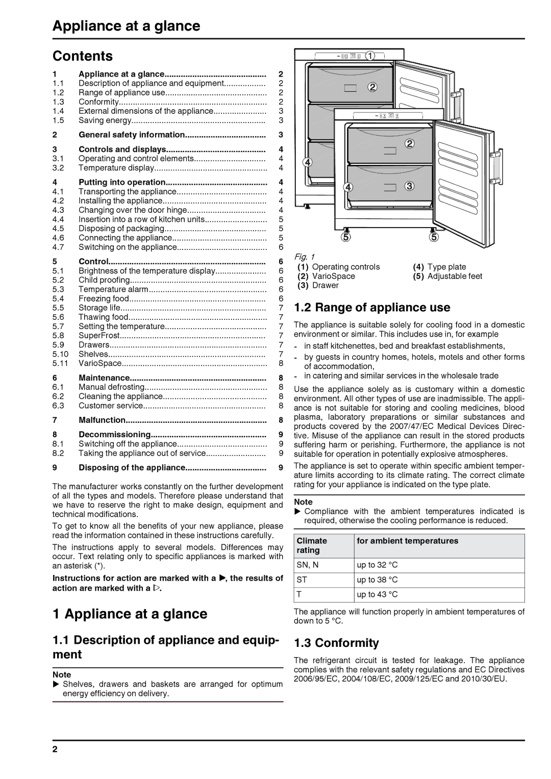 Liebherr 7081998-0 operating instructions Appliance at a glance, Contents 