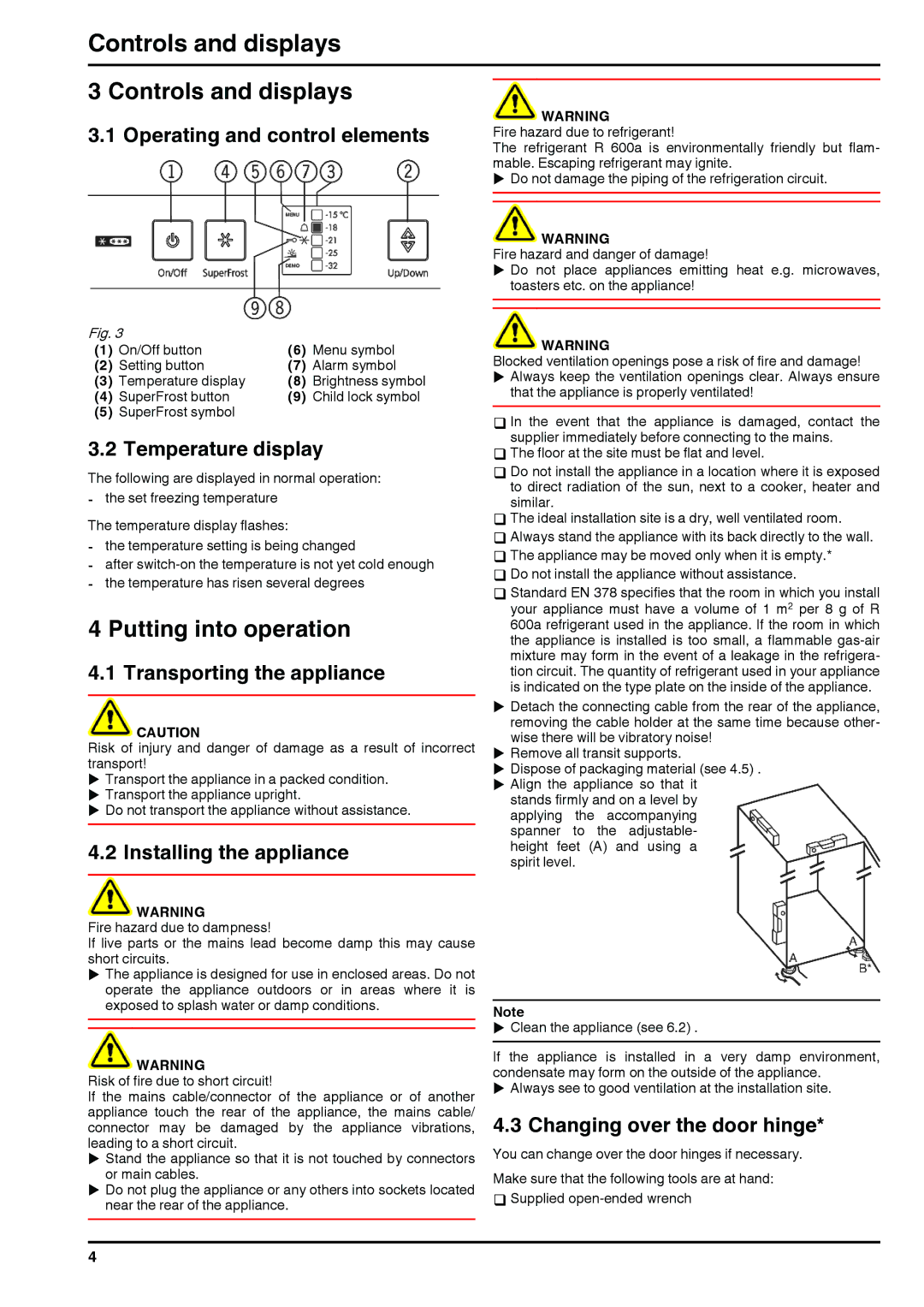 Liebherr 7081998-0 operating instructions Controls and displays, Putting into operation 