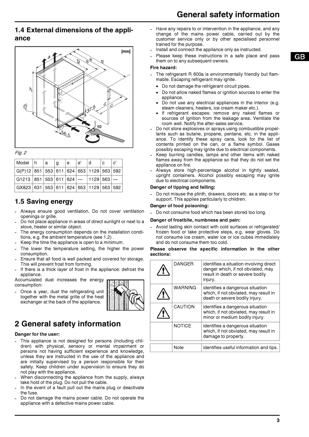 Liebherr 7081998-0 General safety information, 1.4External dimensions of the appli- ance, Saving energy 
