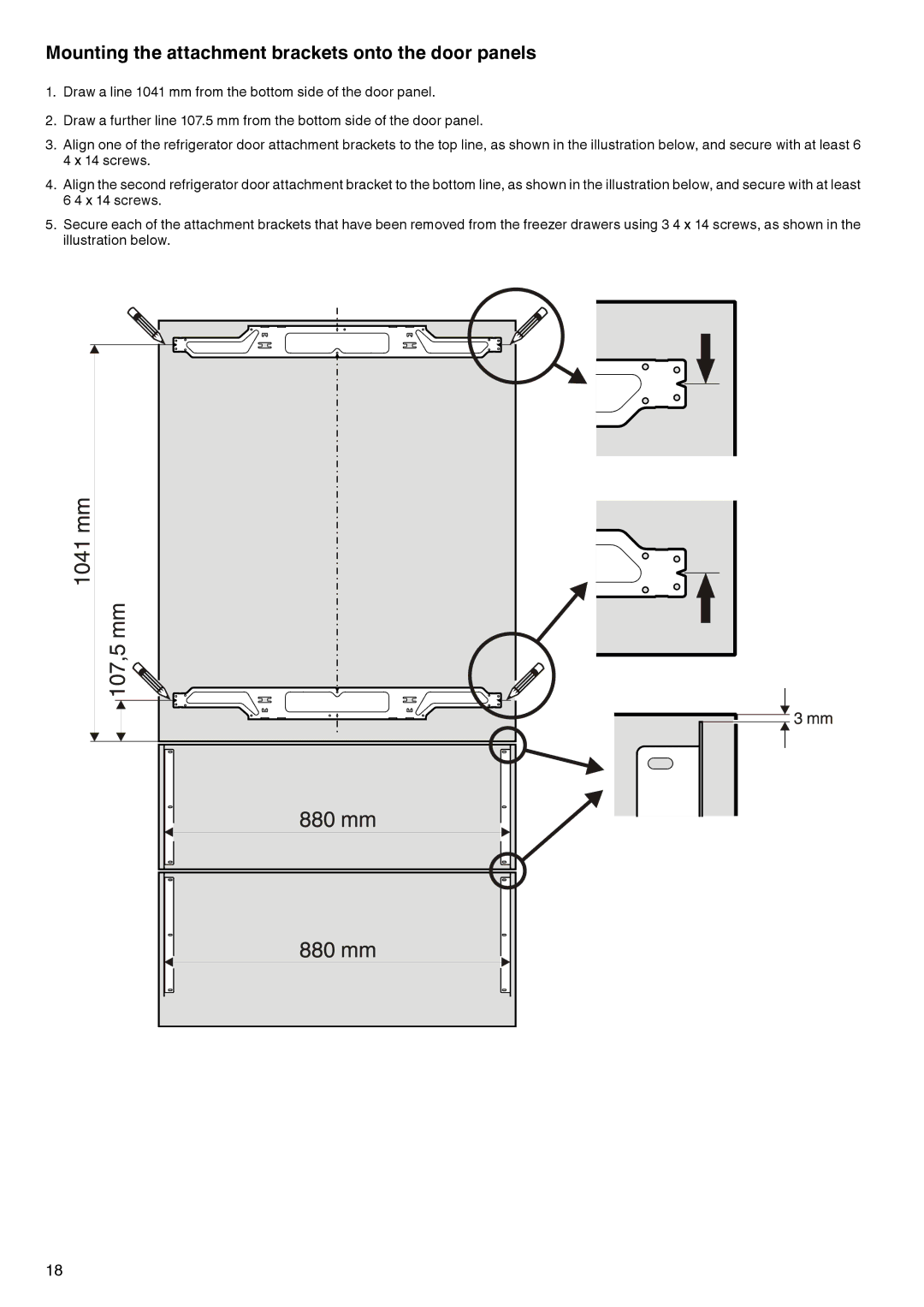 Liebherr 7082 133-00 manual Mounting the attachment brackets onto the door panels 