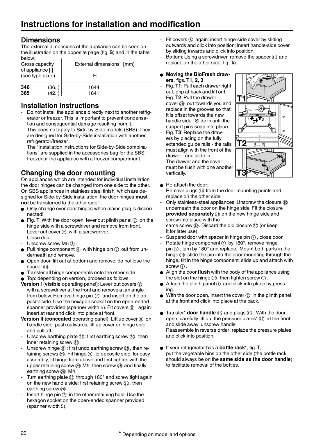 Liebherr 7082 212-02 manual Instructions for installation and modification, Dimensions, Installation instructions 