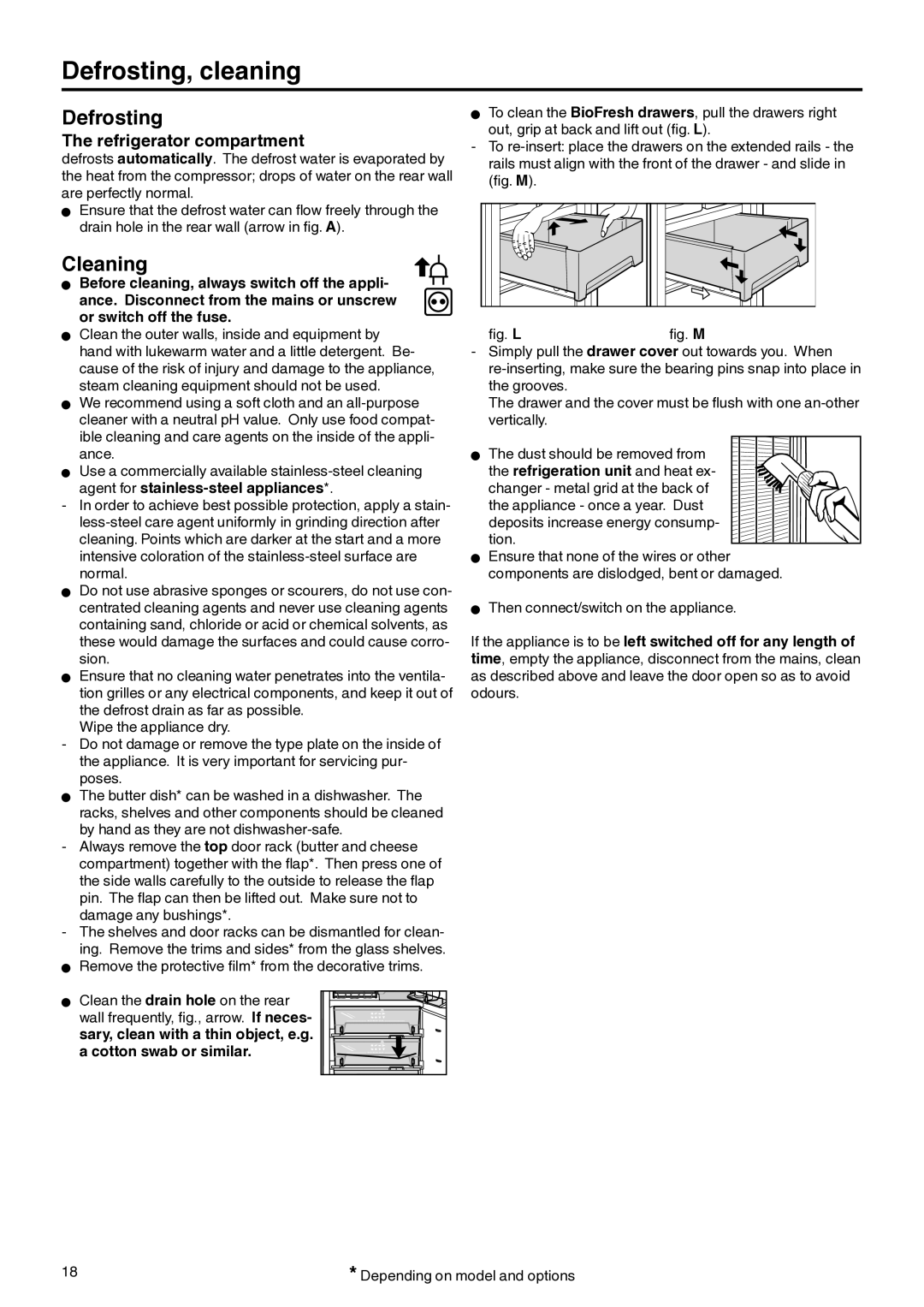 Liebherr 7082 212-02 manual Defrosting, cleaning, Cleaning, Refrigerator compartment 