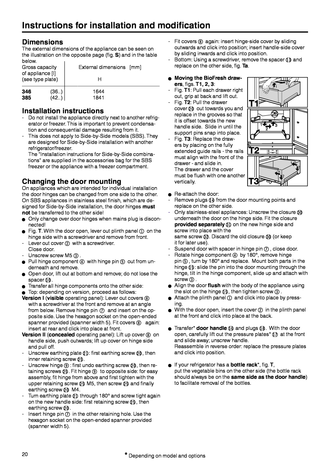 Liebherr 7082 212-02 manual Instructions for installation and modification, Dimensions, Installation instructions 
