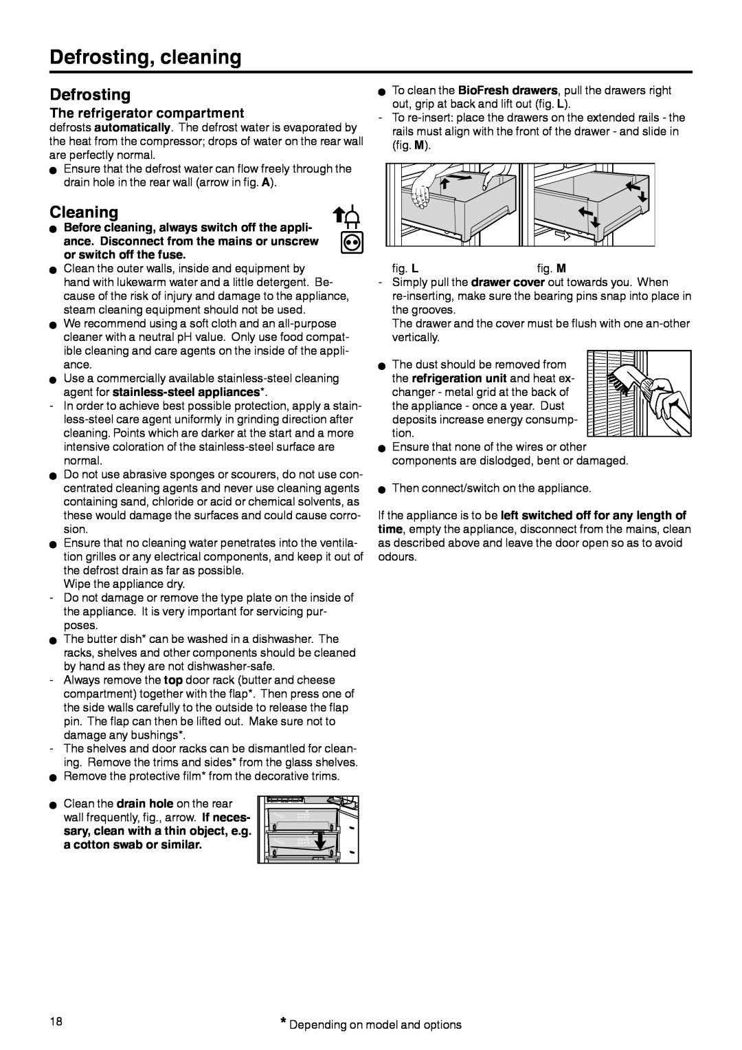 Liebherr 7082 212-02 manual Defrosting, cleaning, Cleaning, The refrigerator compartment 