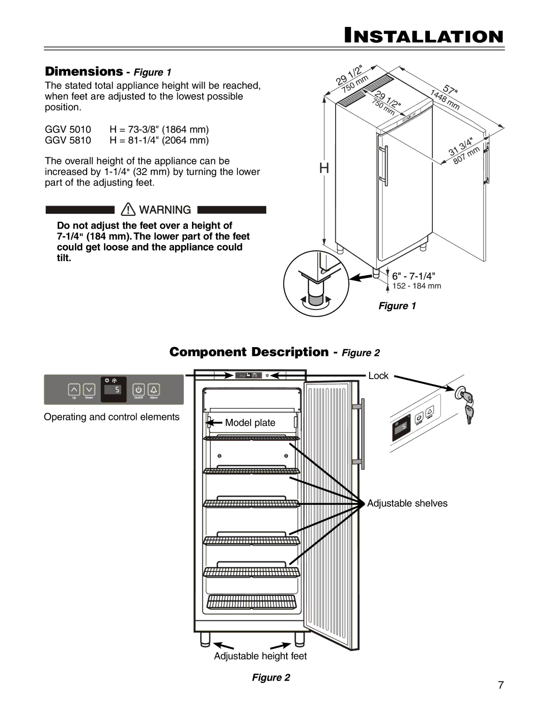 Liebherr 7082 213-00 manual Installation, Dimensions Figure, Component Description Figure 