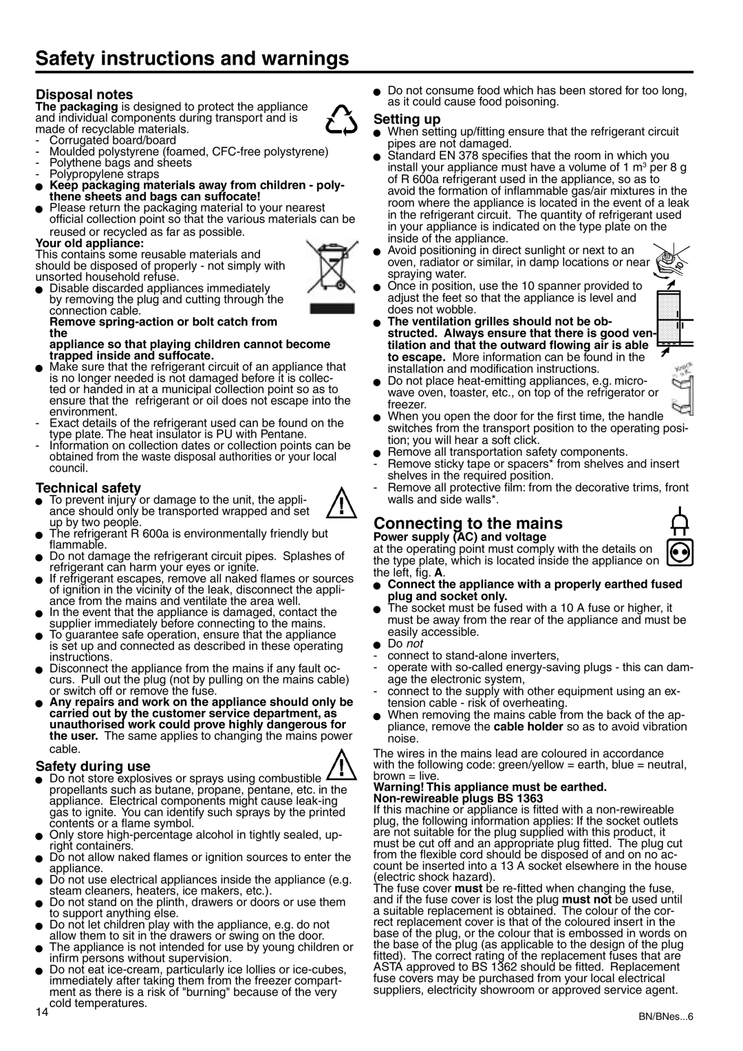 Liebherr 7082 218-03 manual Safety instructions and warnings, Connecting to the mains 