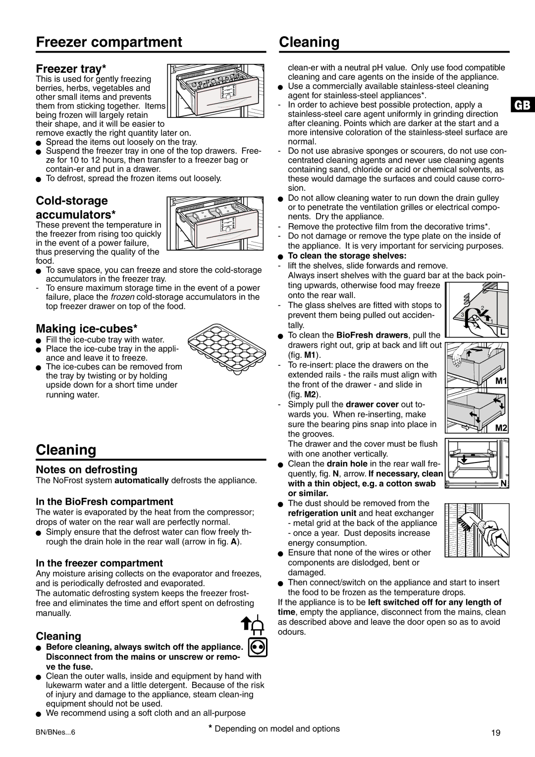 Liebherr 7082 218-03 manual Freezer compartment Cleaning, Freezer tray, Cold-storage accumulators, Making ice-cubes 