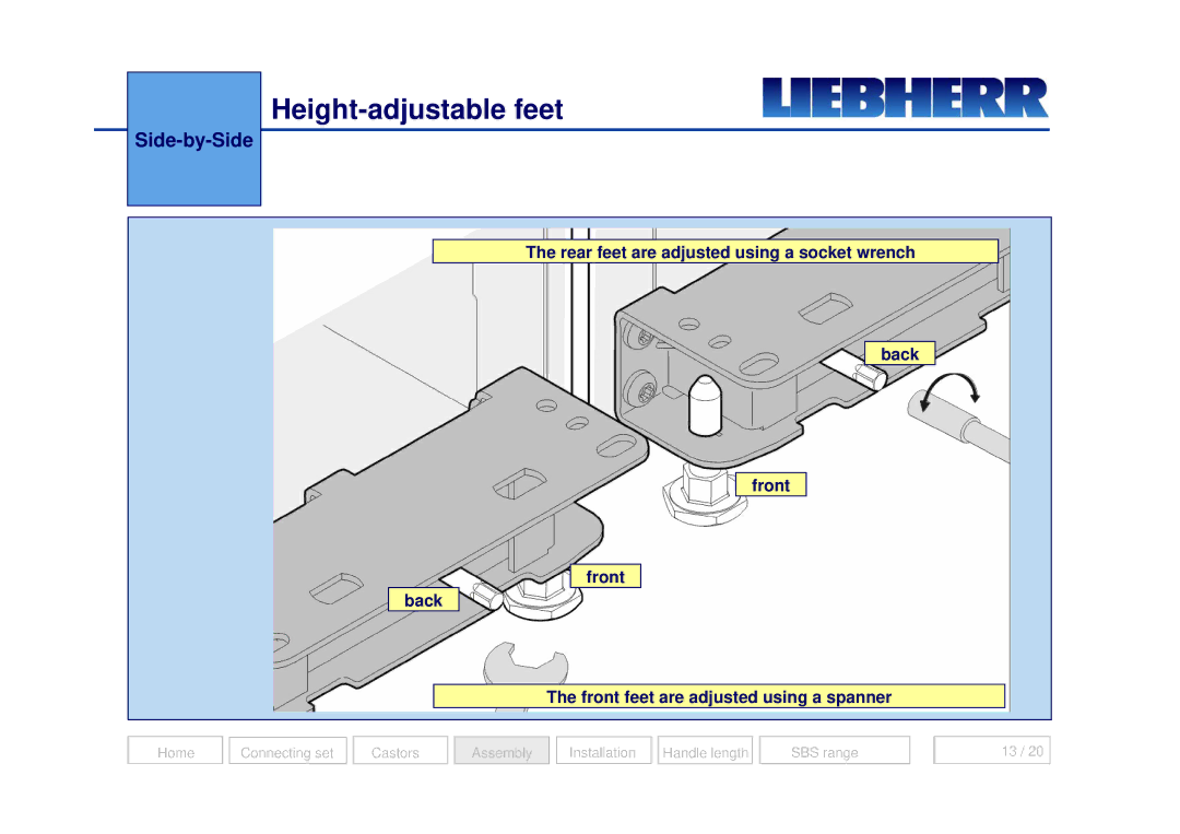 Liebherr 7082 218-03 manual Height-adjustable feet 